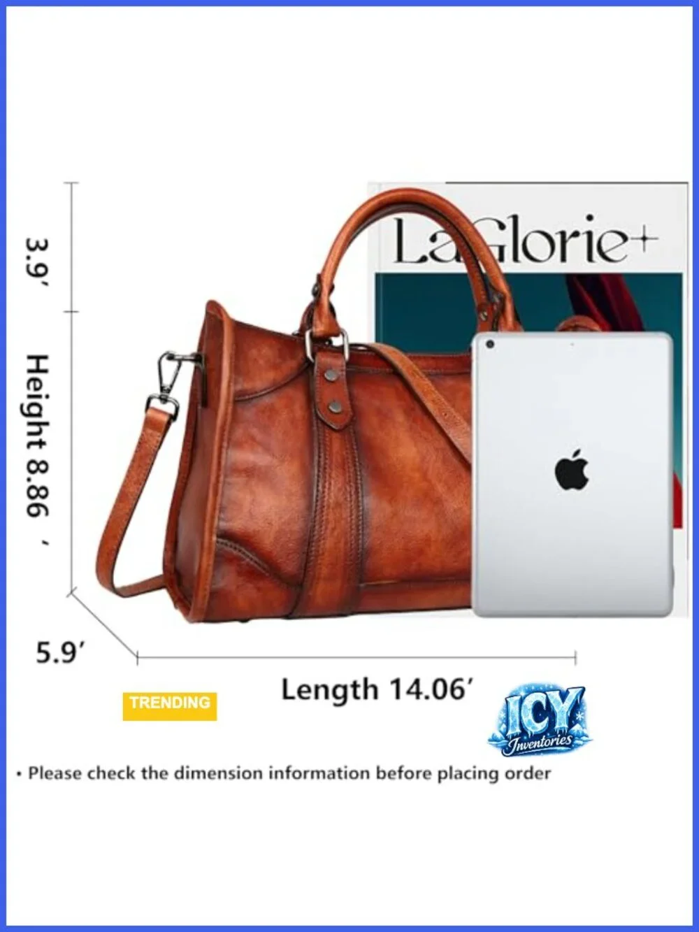 Genuine Leather Tote Satchel Crossbody Bag With Removable Strap Work Travel